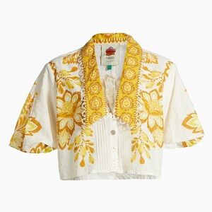 FARM RIO NWT aura Floral Cotton Crop Top -yellow/white -XL